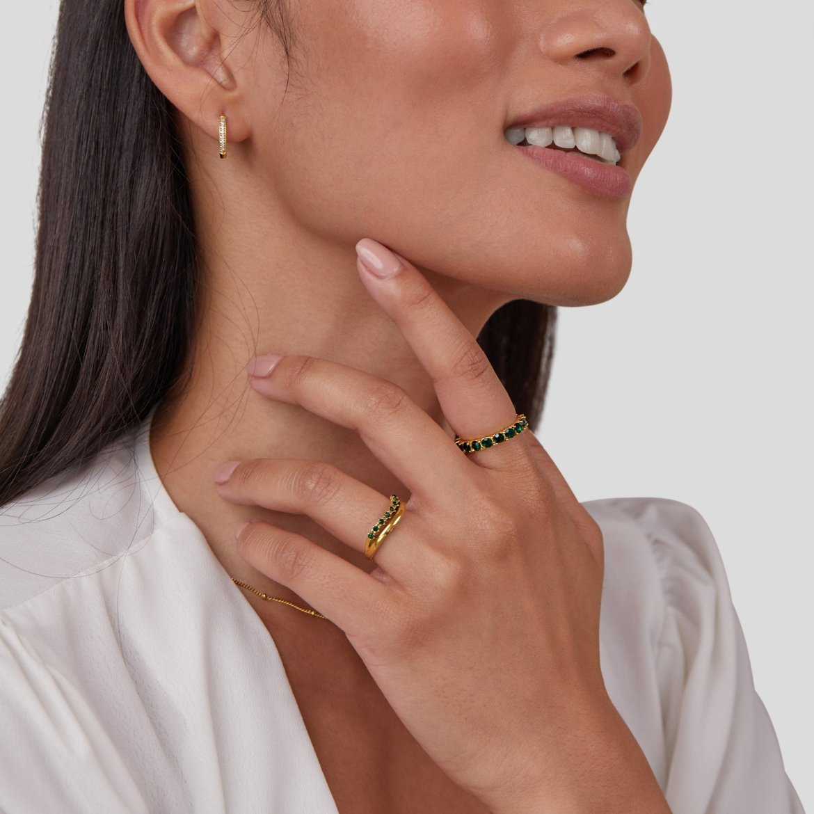 Gilded Polished & Emerald Crystal Ring – FIORENE