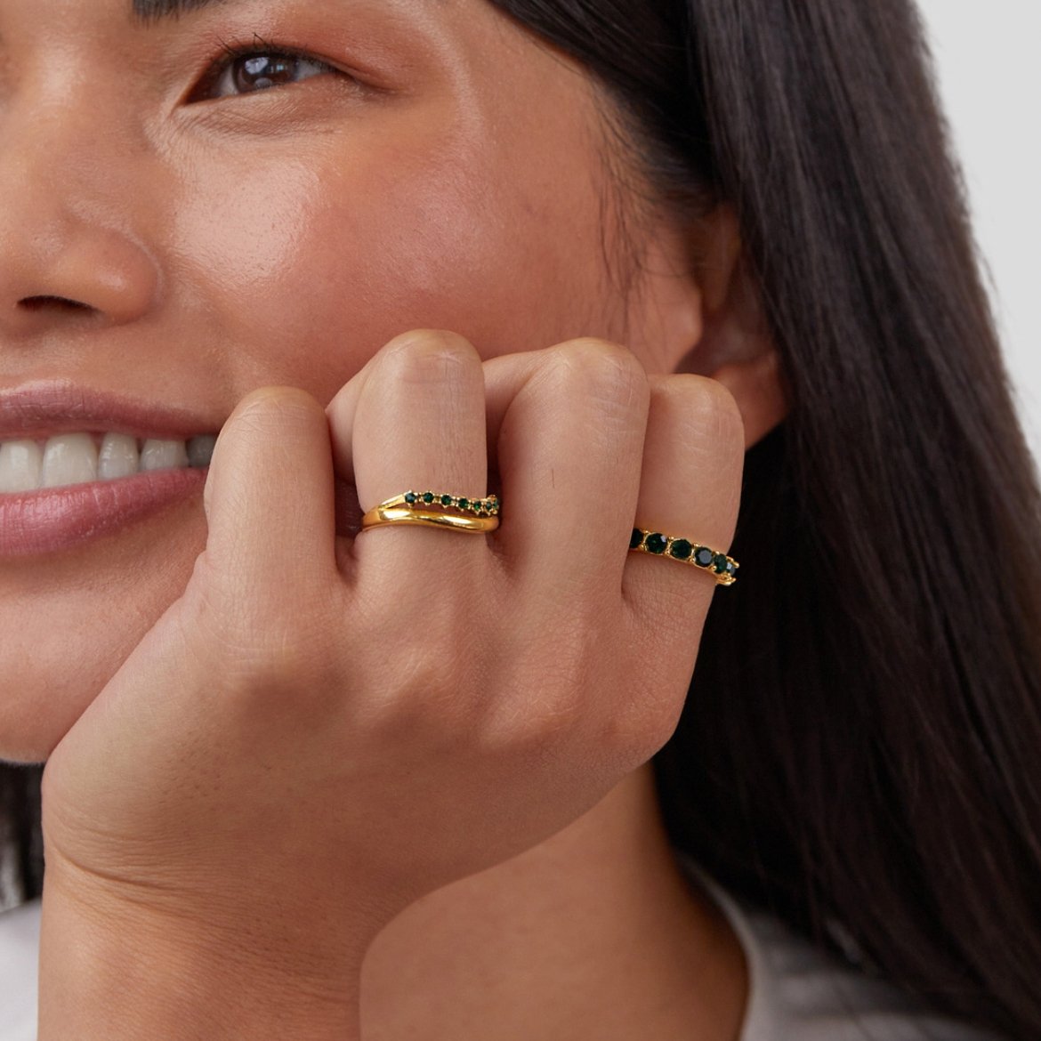 Gilded Polished & Emerald Crystal Ring – FIORENE