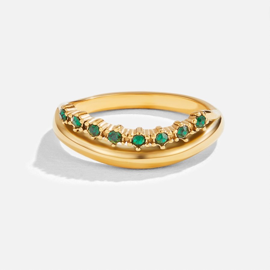 Gilded Polished & Emerald Crystal Ring – FIORENE