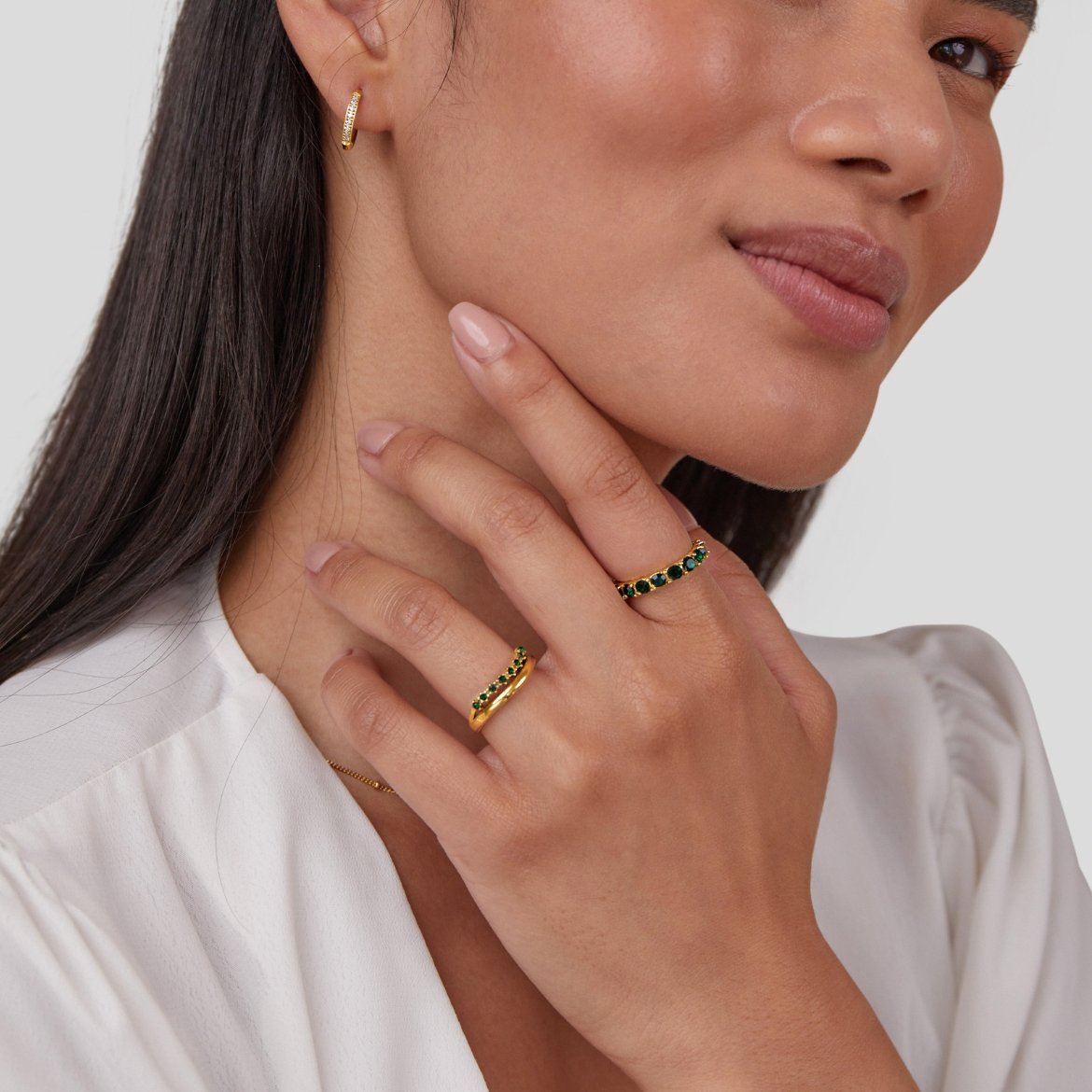 Gilded Polished & Emerald Crystal Ring – FIORENE