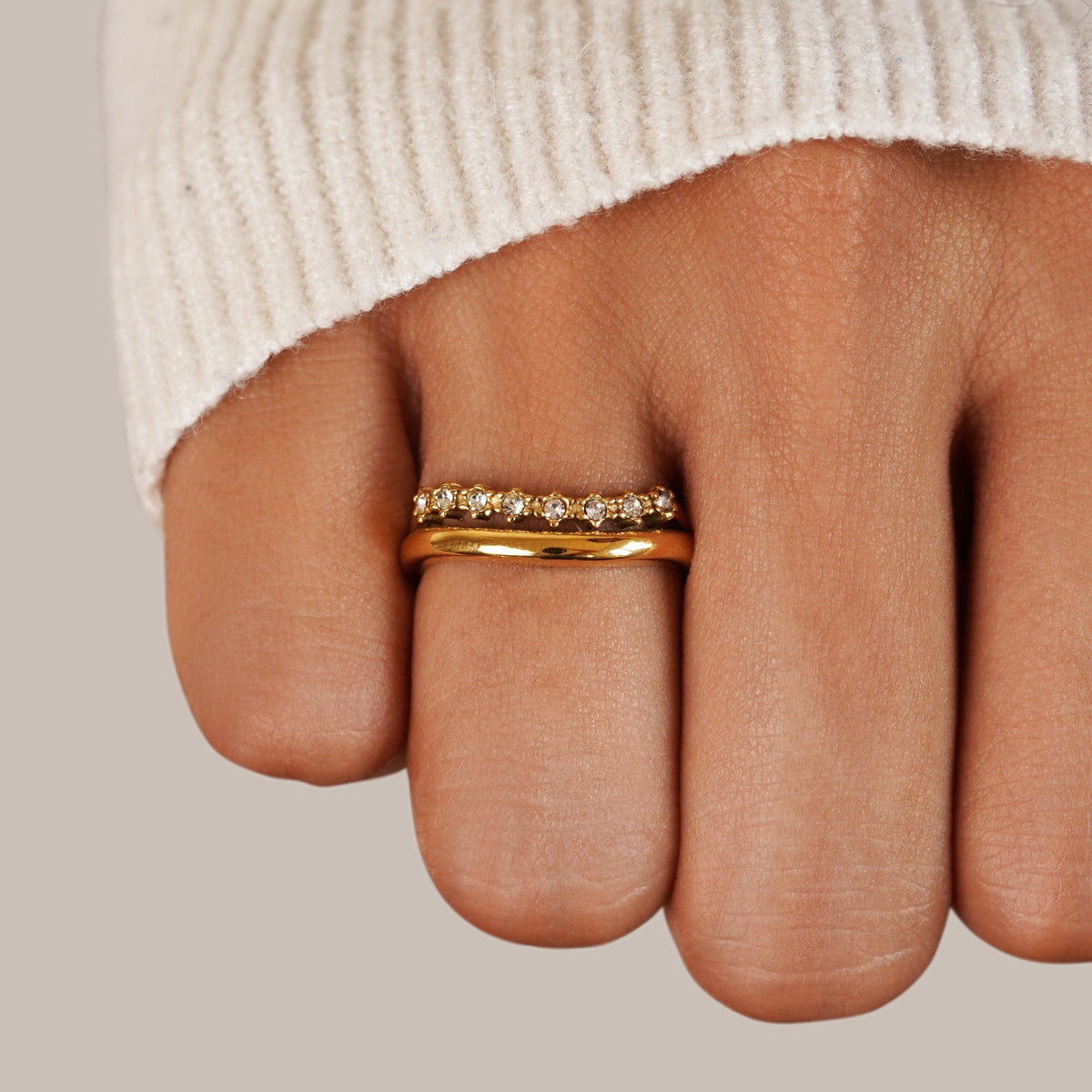 Luminous Golden Stacked Pavé Ring – FIORENE
