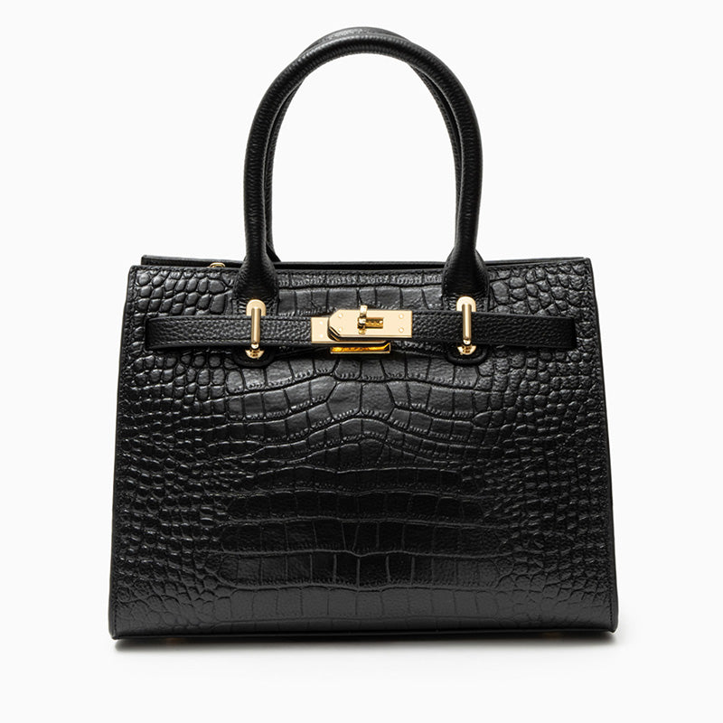 Noir Croco Lock Handbag – FIORENE