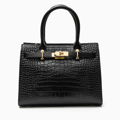 Noir Croco Lock Handbag – FIORENE