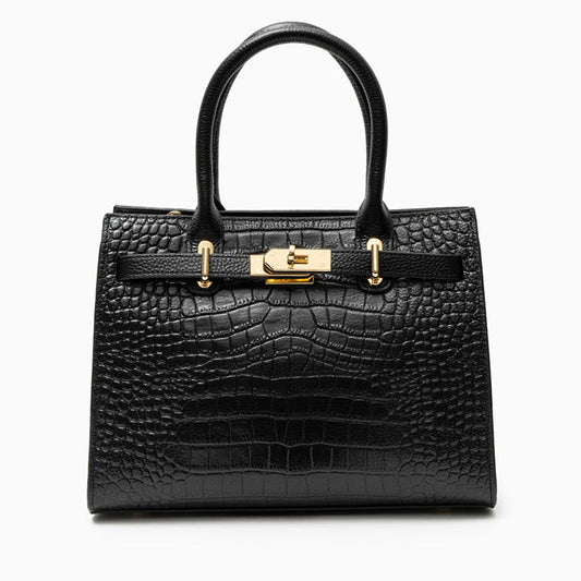 Noir Croco Lock Handbag – FIORENE