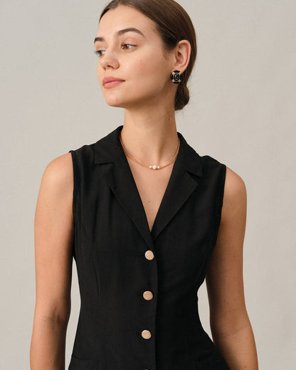 The Black V-Neck Tunic Midi Dress