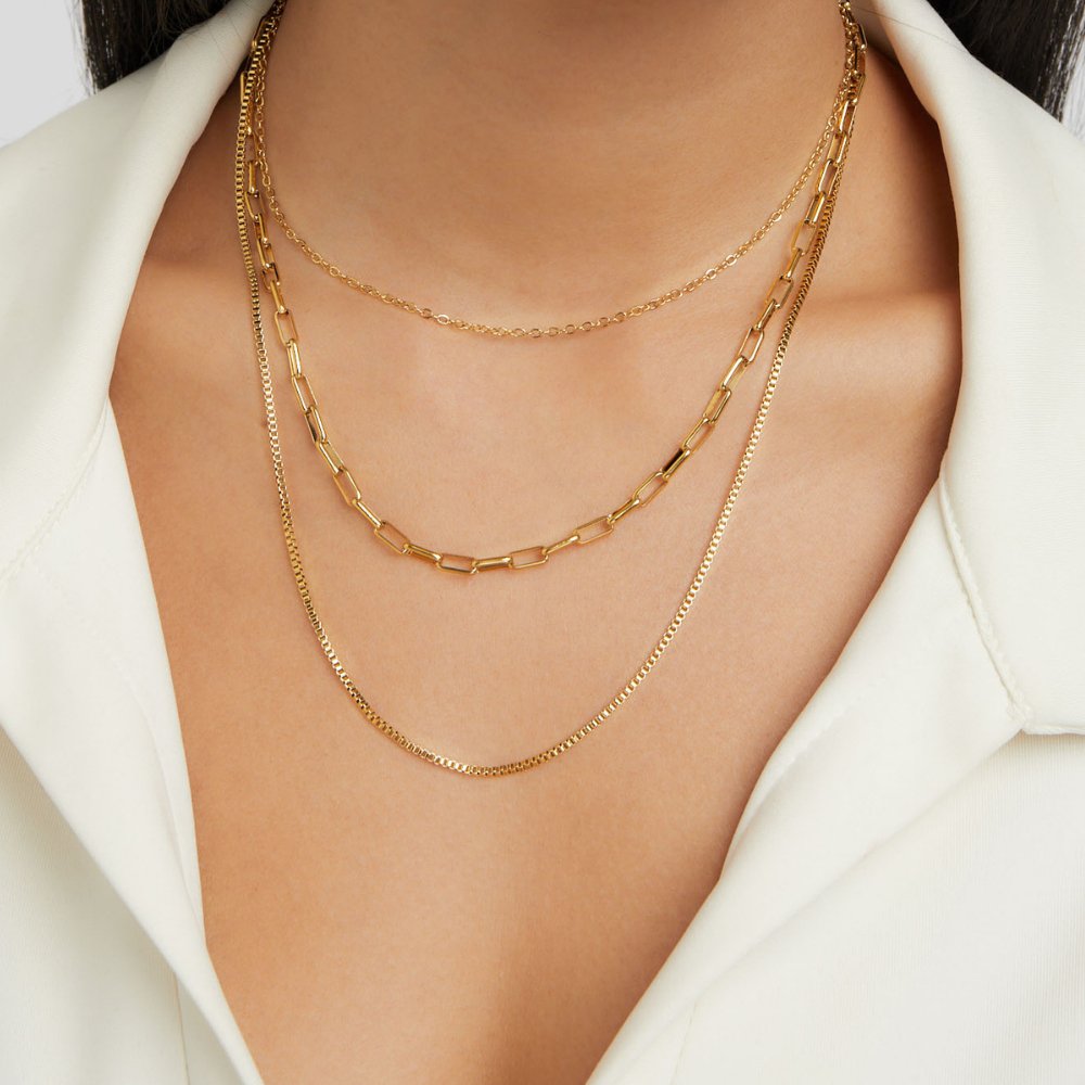 Gilded Triple-Layered Link Necklace – FIORENE