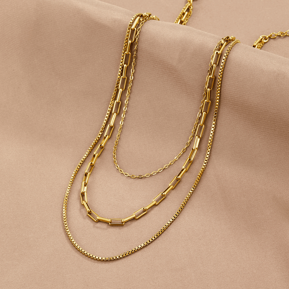 Gilded Triple-Layered Link Necklace – FIORENE