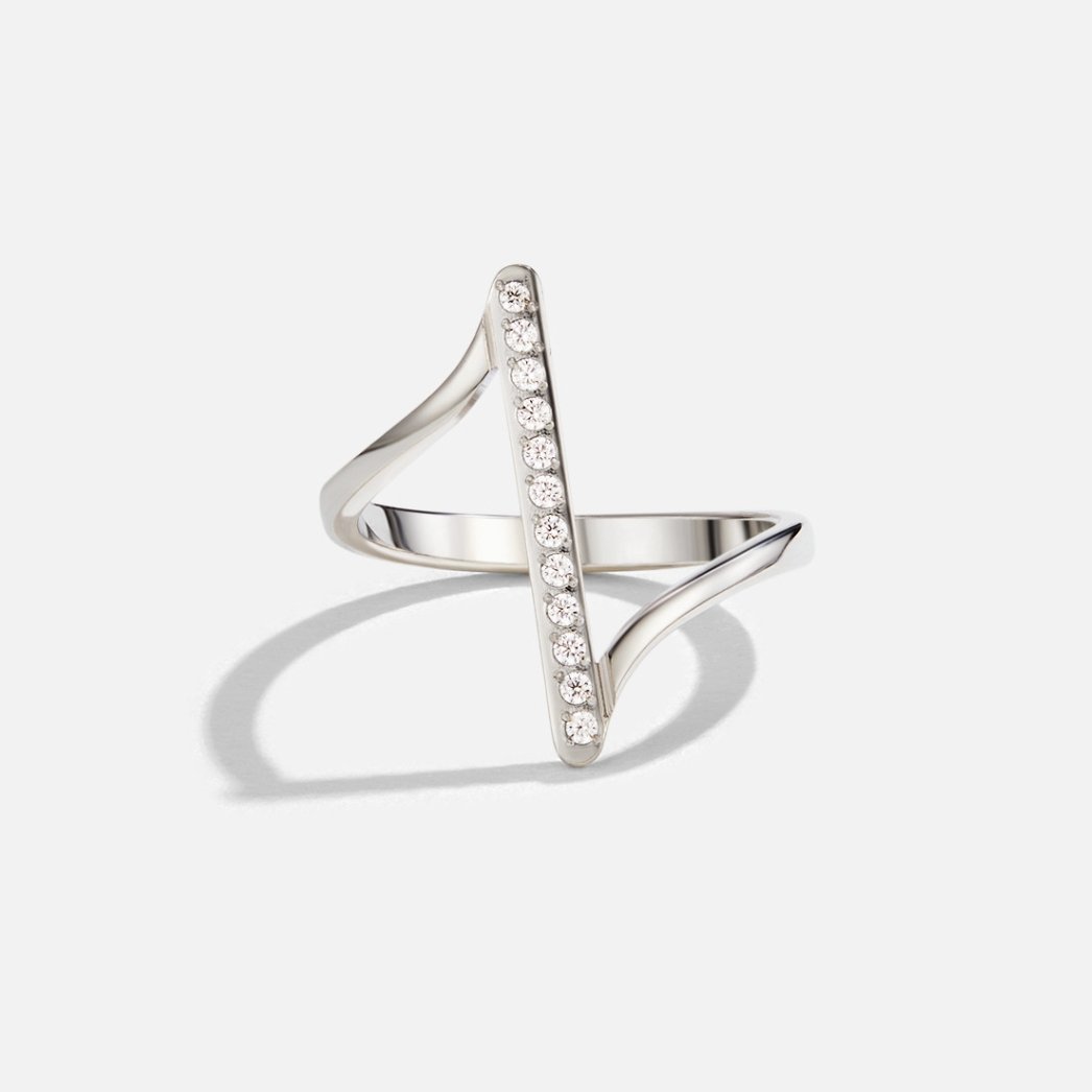 Silver Crystal Bar Statement Ring – FIORENE