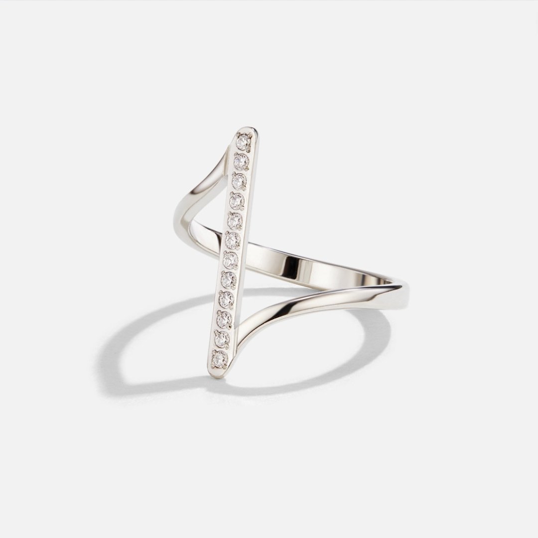 Silver Crystal Bar Statement Ring – FIORENE