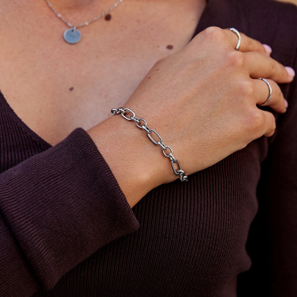 Silver Textural Link Bracelet – FIORENE