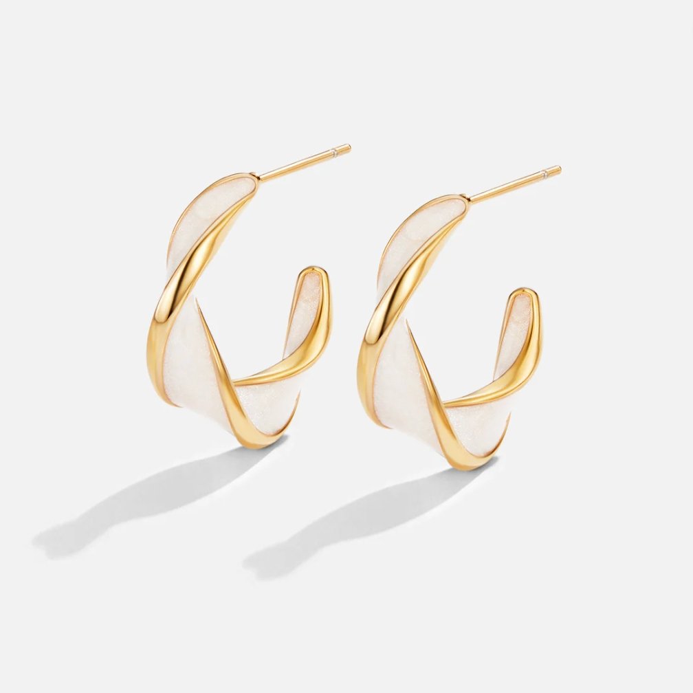 Ivory Enamel Hoop Earrings – FIORENE