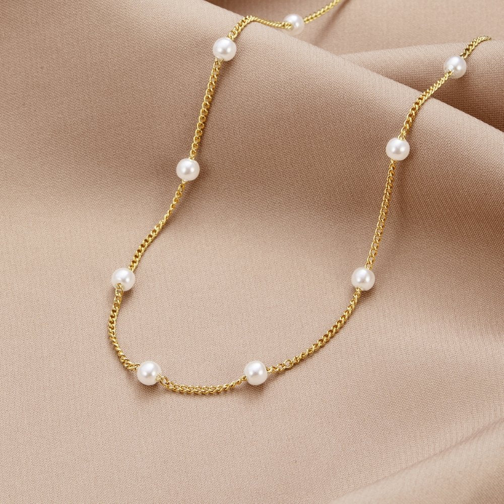 Gilded Pearl Station Necklace – FIORENE