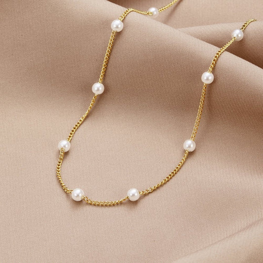 Gilded Pearl Station Necklace – FIORENE