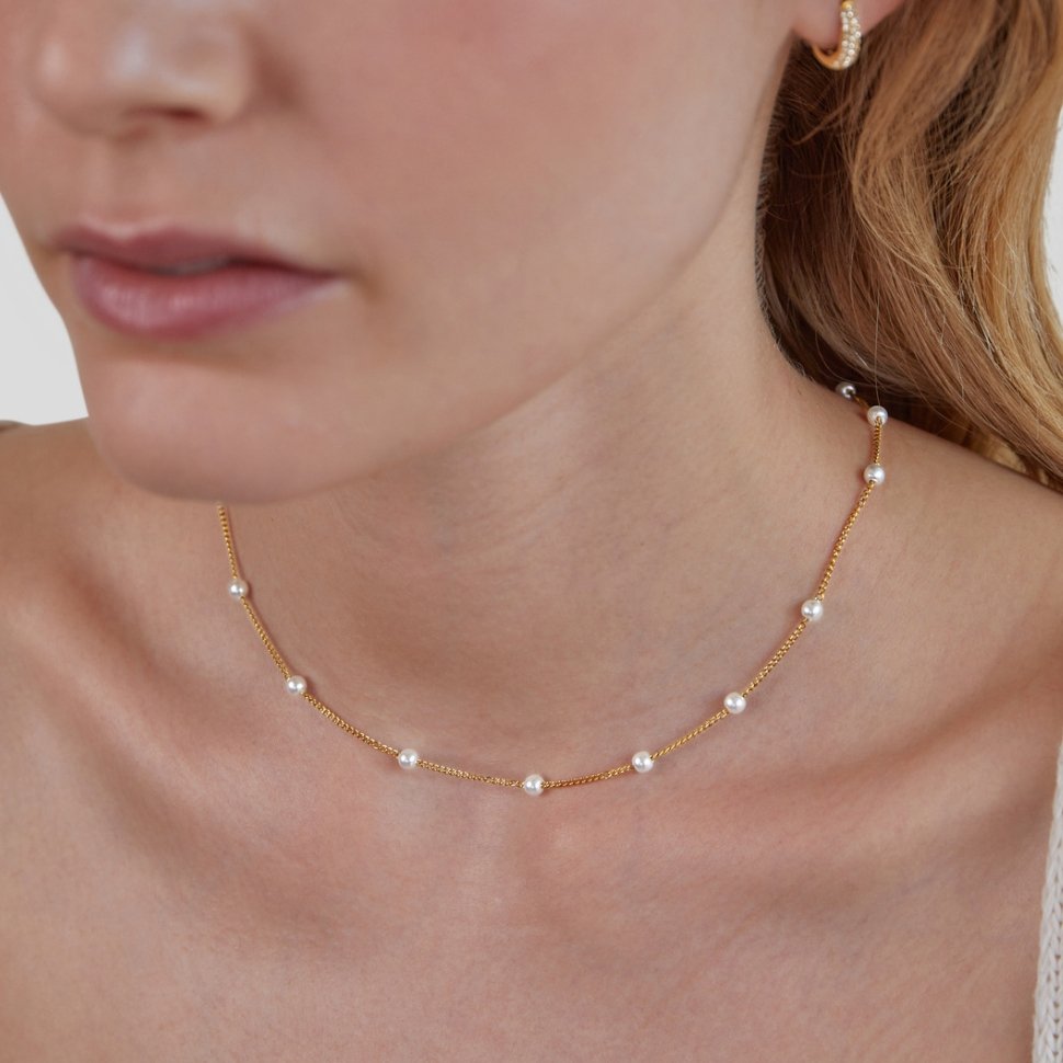 Gilded Pearl Station Necklace – FIORENE