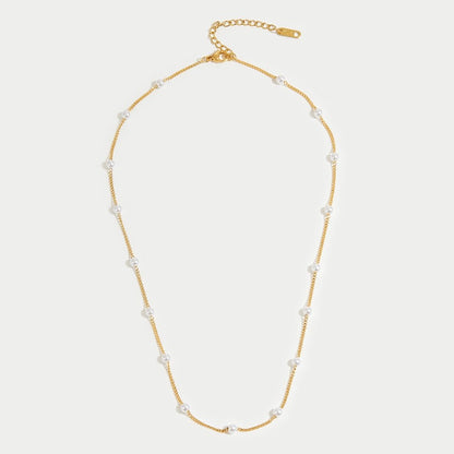 Gilded Pearl Station Necklace – FIORENE