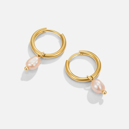 Golden Dainty Pearl Charm Earrings – FIORENE