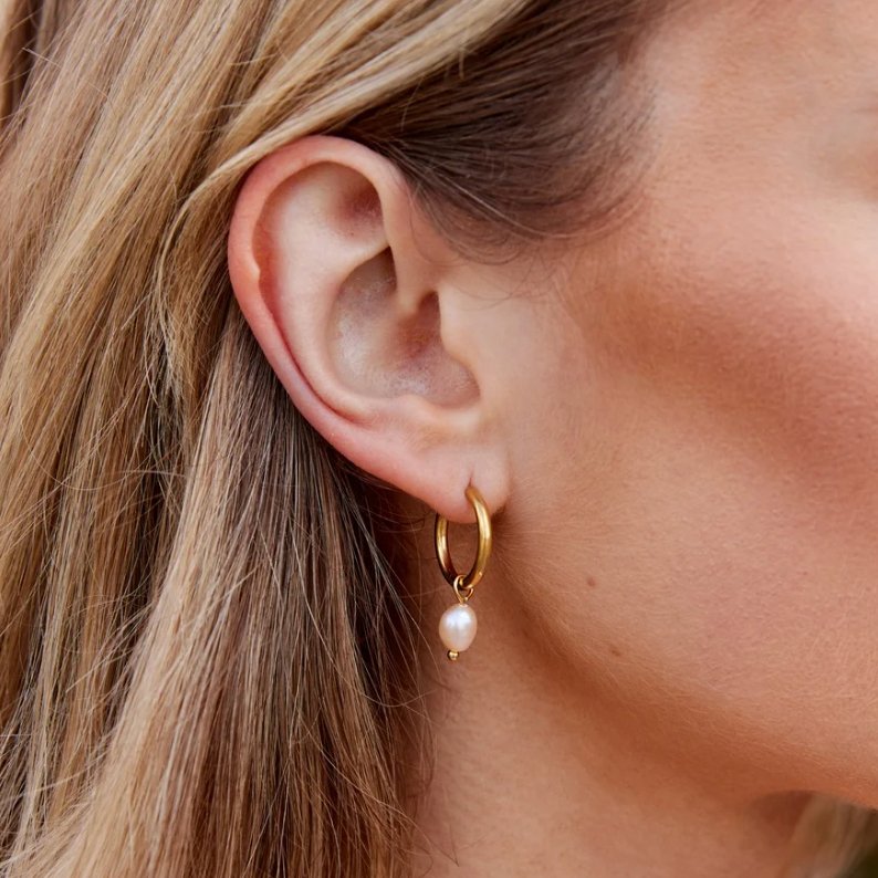 Golden Dainty Pearl Charm Earrings – FIORENE