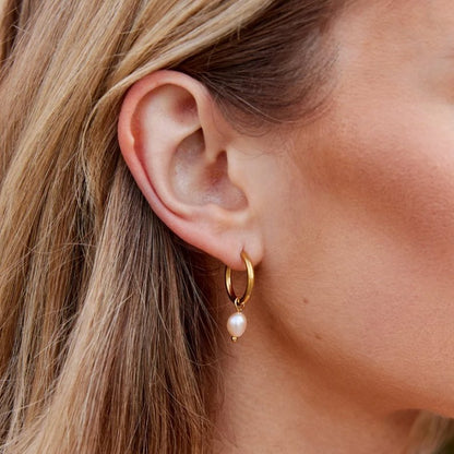 Golden Dainty Pearl Charm Earrings – FIORENE