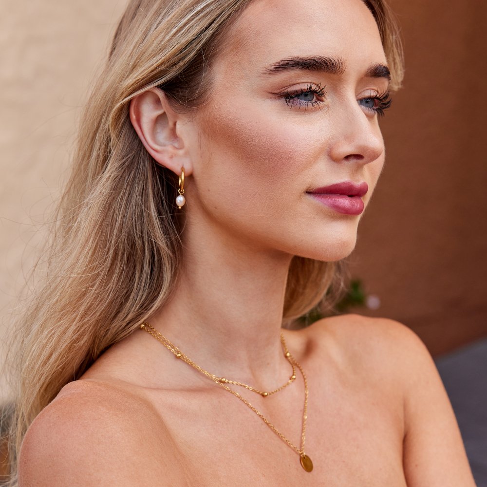Golden Dainty Pearl Charm Earrings – FIORENE
