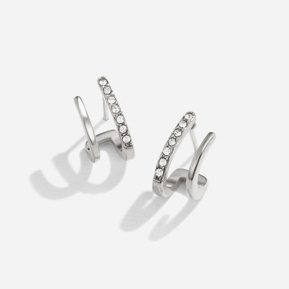 Polished Silver Crystal Row Earring – FIORENE