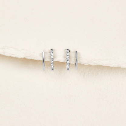 Polished Silver Crystal Row Earring – FIORENE