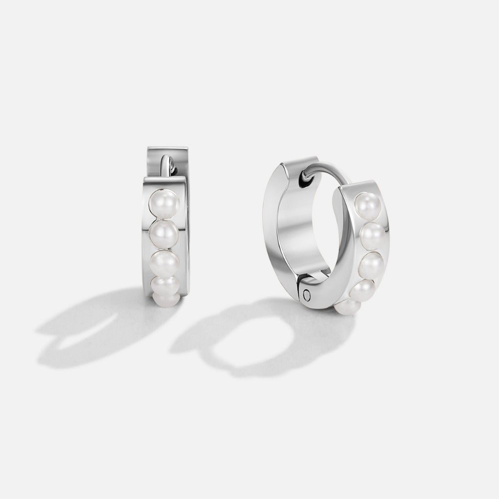 Silver Nacre Huggie Earring – FIORENE