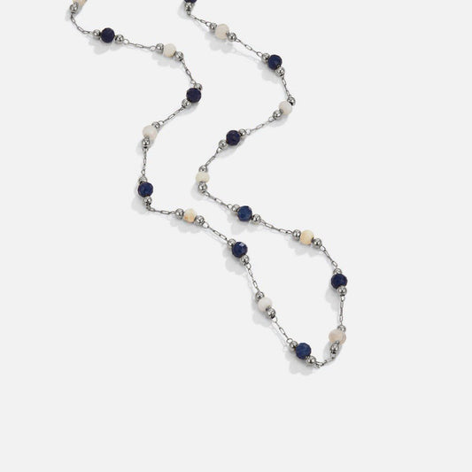 Silver Navy & Pearl Necklace – FIORENE