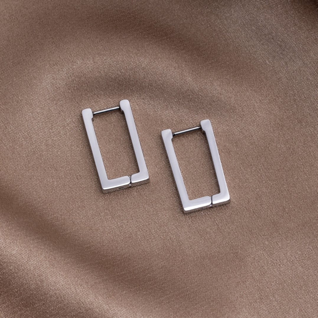 Silver Rectangular Hoop Earrings – FIORENE