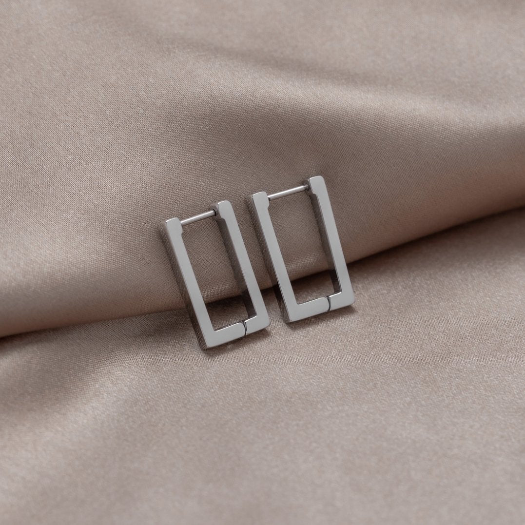 Silver Rectangular Hoop Earrings – FIORENE