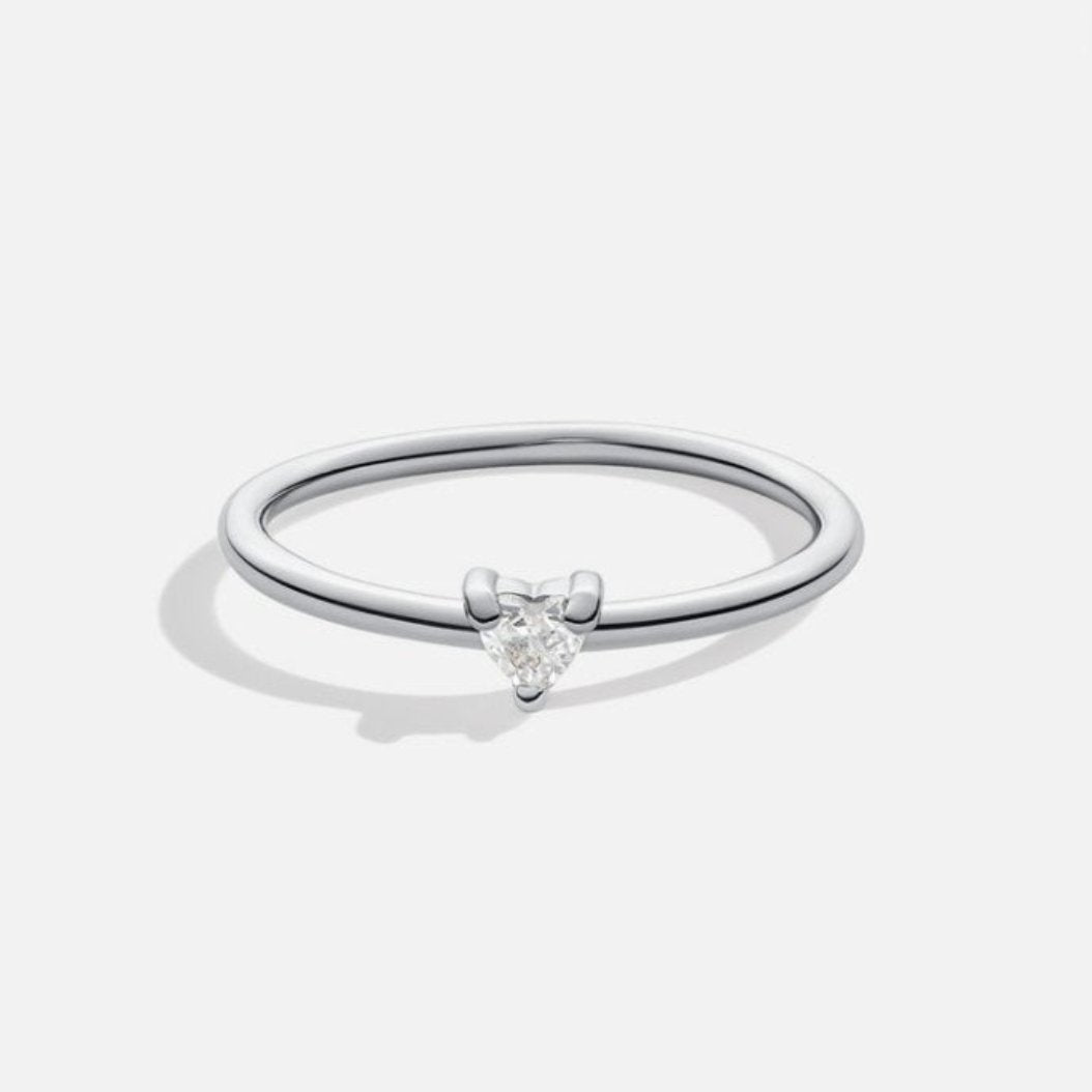Silver Heart Solitaire Ring – FIORENE