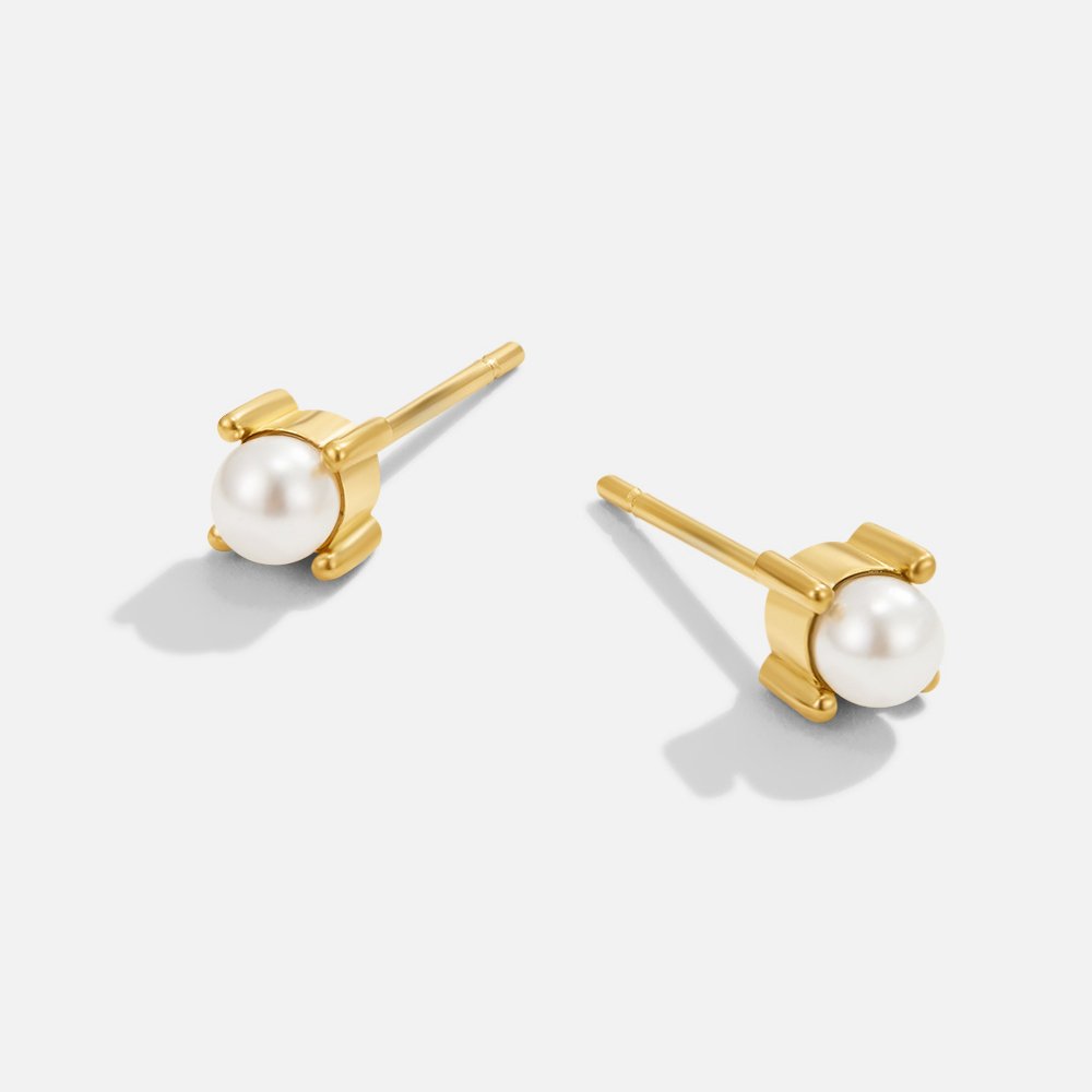 Polished Golden Pearl Solitaire Studs – FIORENE
