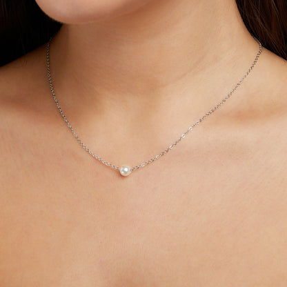 Silver Single Pearl Floating Pendant – FIORENE