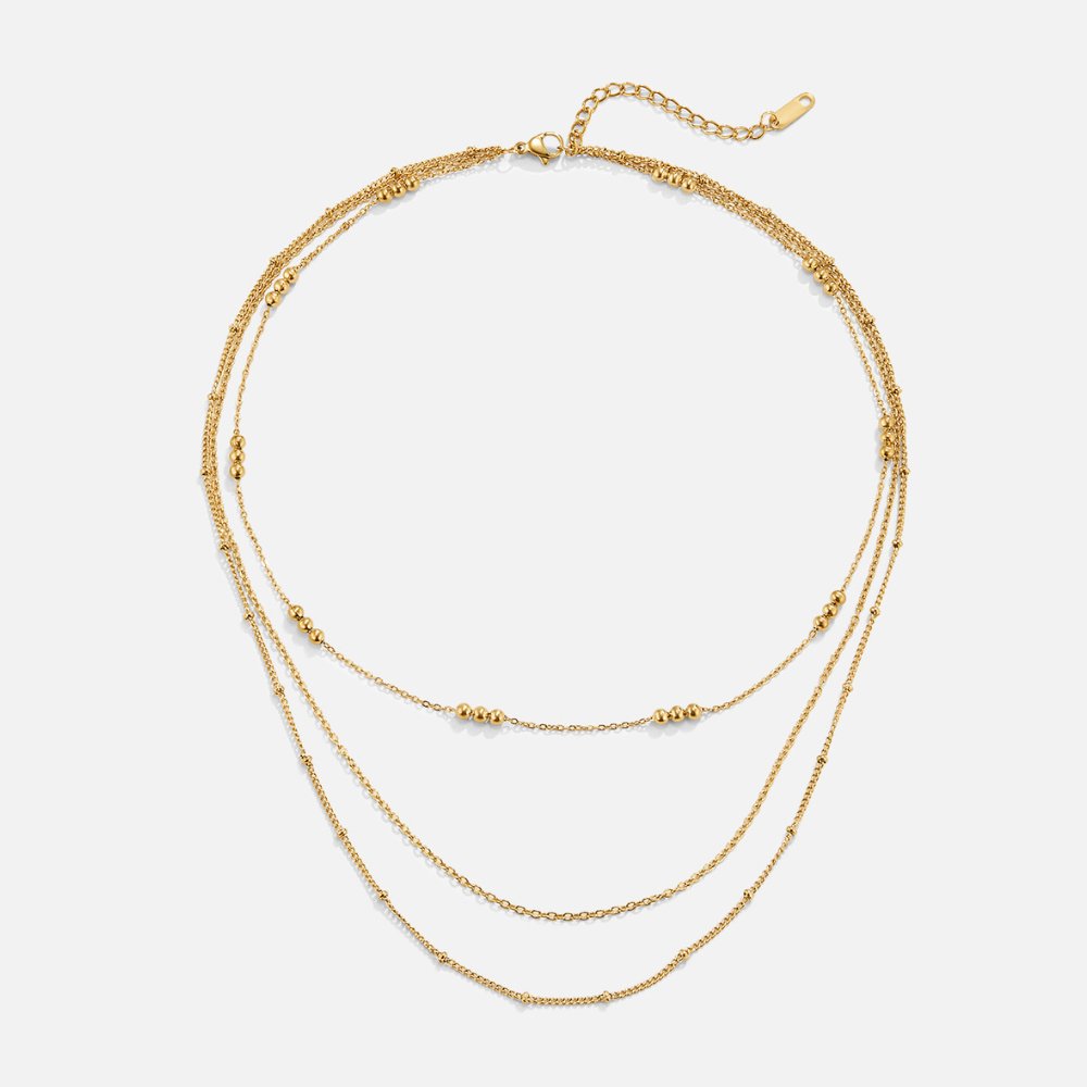 Golden Polished Bead Tiered Necklace – FIORENE