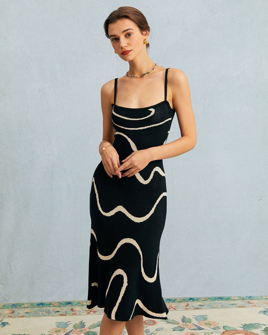 The Black Wave Mermaid Hem Knit Midi Dress