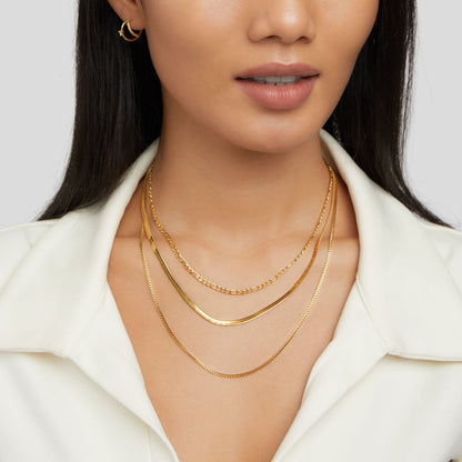 Triple-Strand Herringbone & Figaro Necklace – FIORENE