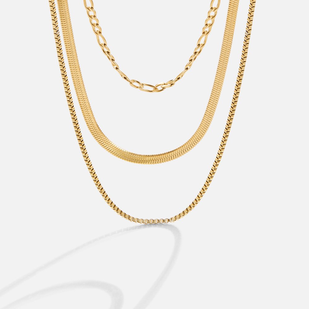 Triple-Strand Herringbone & Figaro Necklace – FIORENE