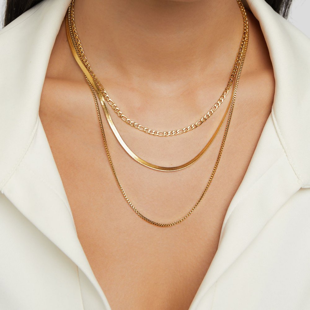 Triple-Strand Herringbone & Figaro Necklace – FIORENE