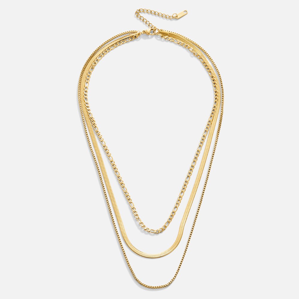Triple-Strand Herringbone & Figaro Necklace – FIORENE