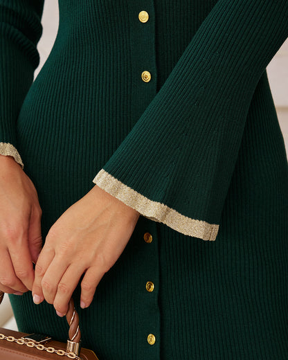 Green Bodycon Button Sweater Dress