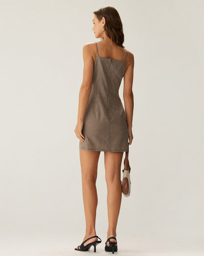 Brown Gingham Slip Mini Dress