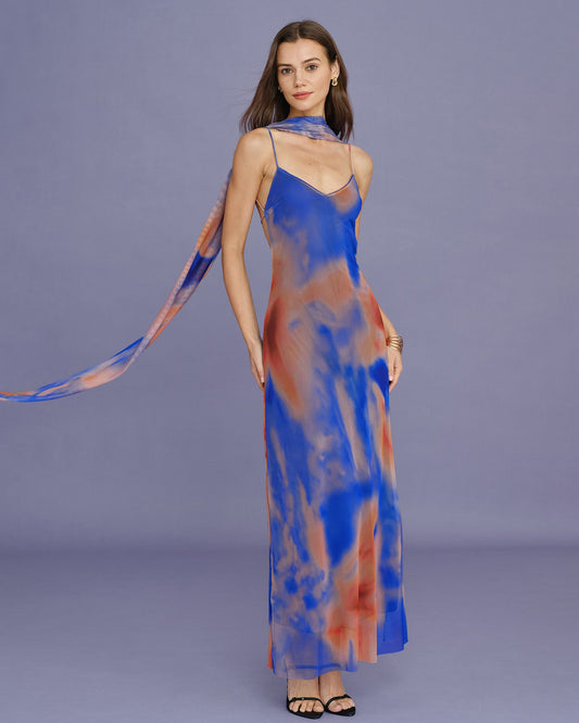 Blue Geometric Slip Maxi Dress