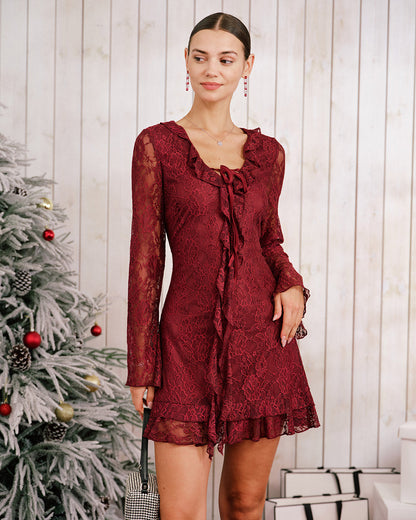 Red Floral Ruffle Mini Dress
