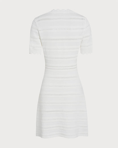 White V Neck Viscose Sweater Dress