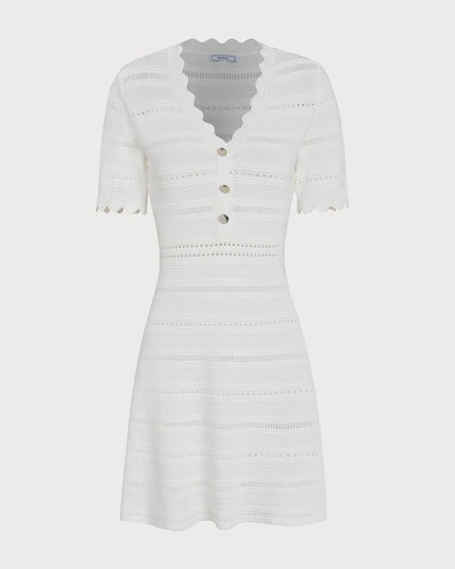 White V Neck Viscose Sweater Dress