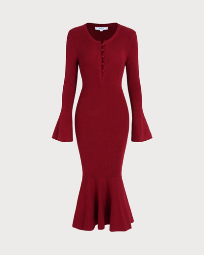 Wine Red Mermaid Sweater Dresses
