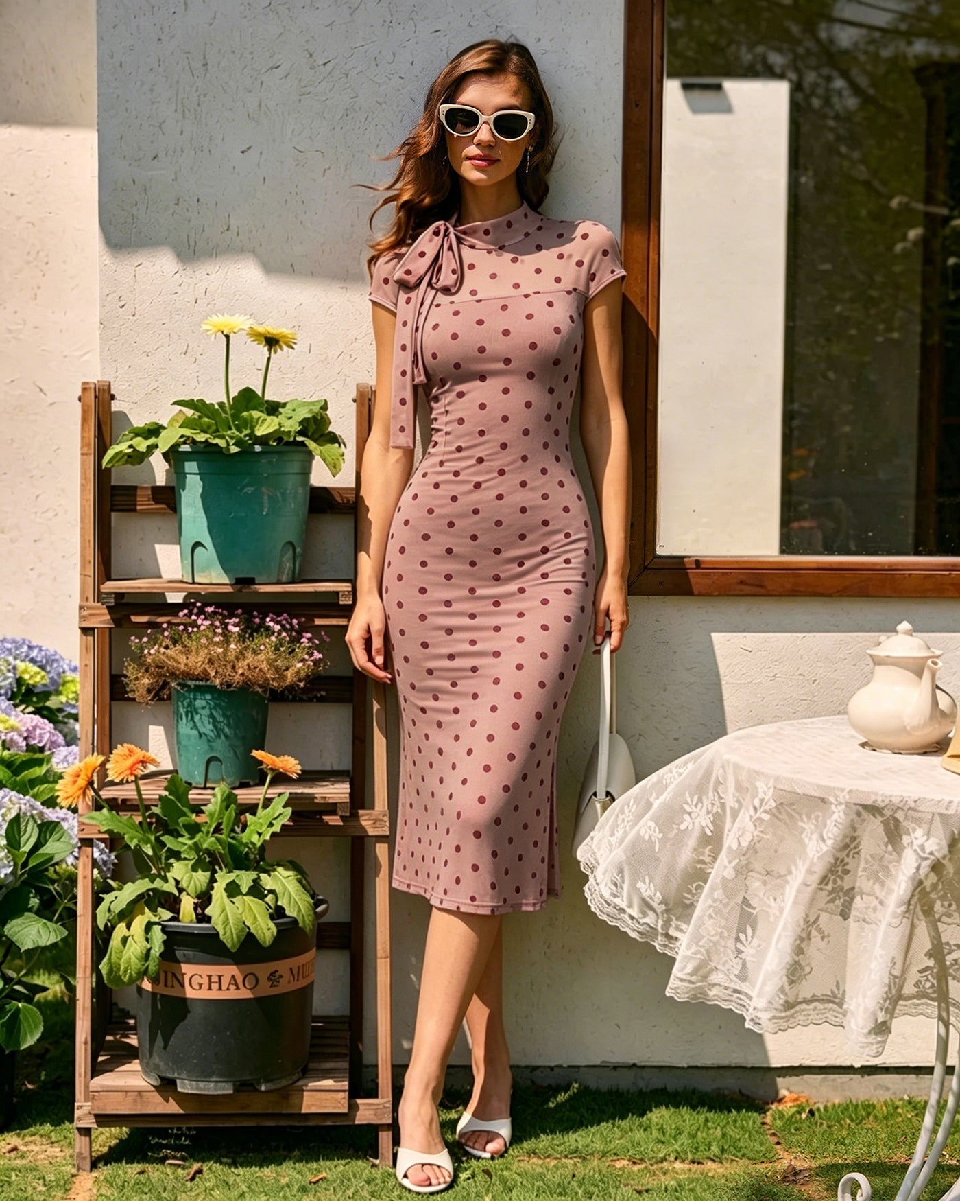 Pink Turtle Polka Dot Midi Dress