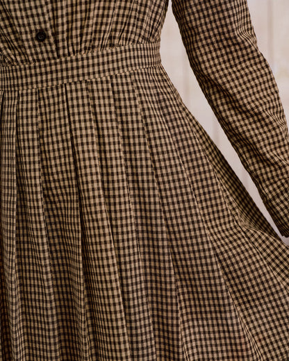 Brown Plaid Pleated Mini Dress