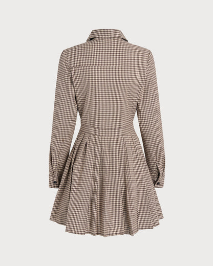 Brown Plaid Pleated Mini Dress
