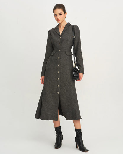 Grey A-Line Button Maxi Dress