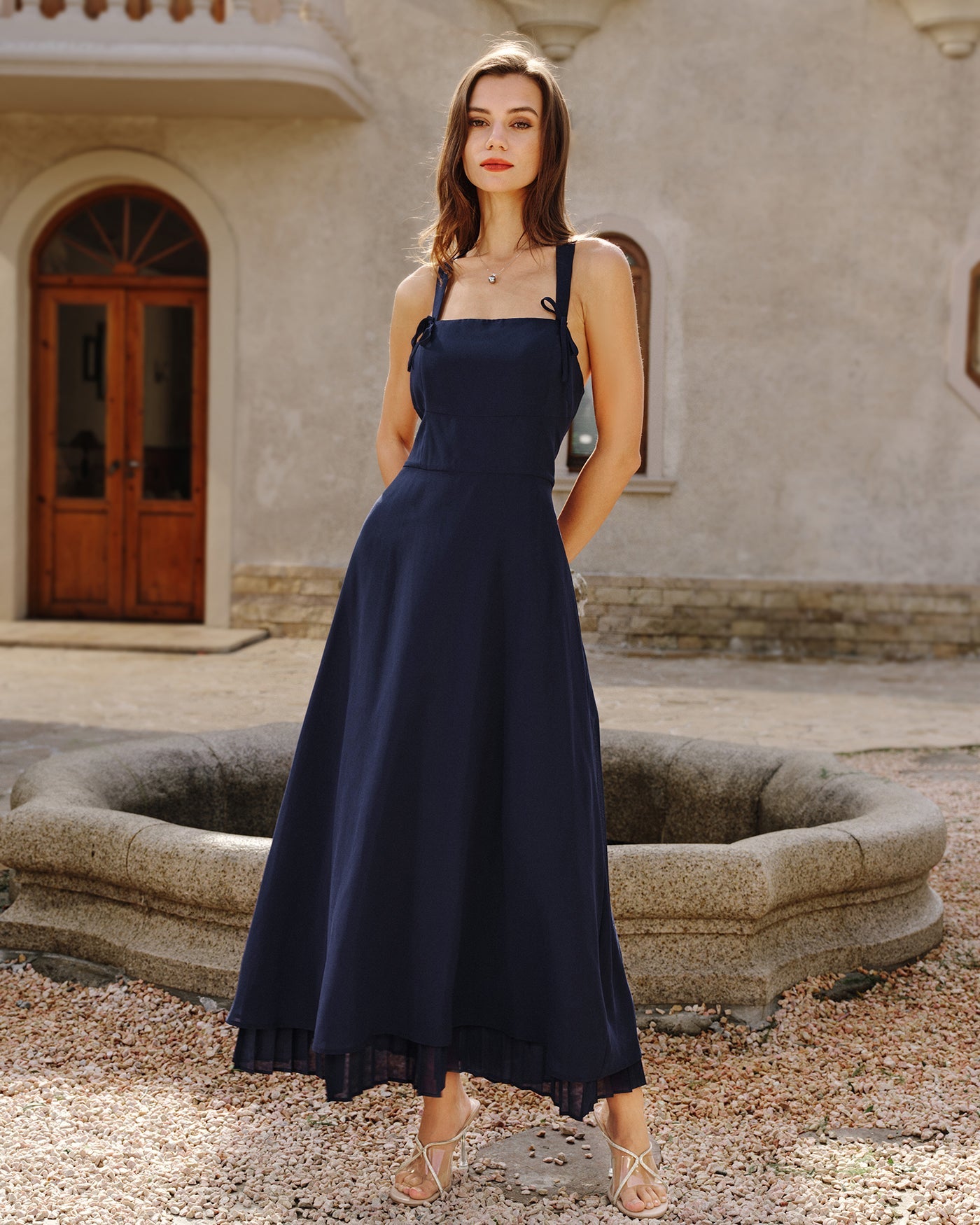 Navy Square Neck Slip Maxi Dress